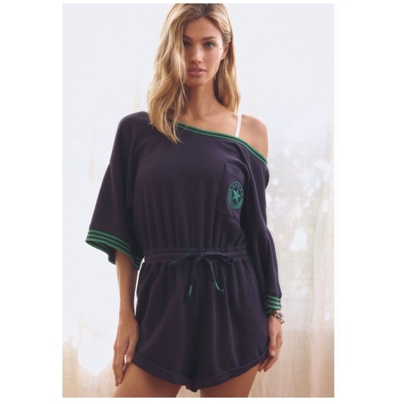 Anthropologie Pants - Anthropologie‎ Navy Star Pocket Drawstring Waffle Knit Romper One Piece XL NWT